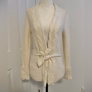 American Eagle Outfitters Cream Cable Tie-Waist Cardigan